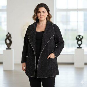 Max Studio Women Size 2X Black/White Shawl Collar Textured Jacquard Jacket